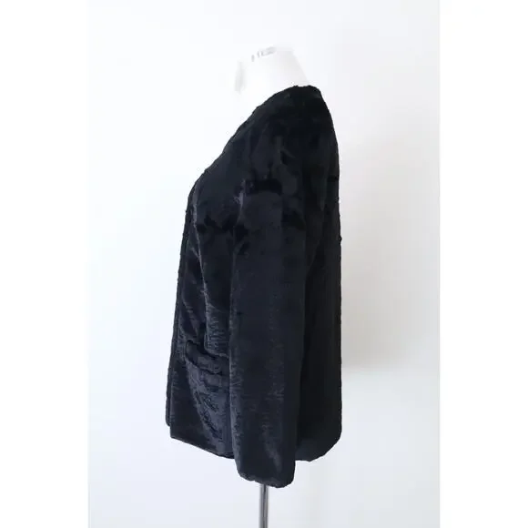 Vintage 1960s Styled By Winter Size L Faux Fur Teddy Coat Double Breasted Black - Picture 8 of 12